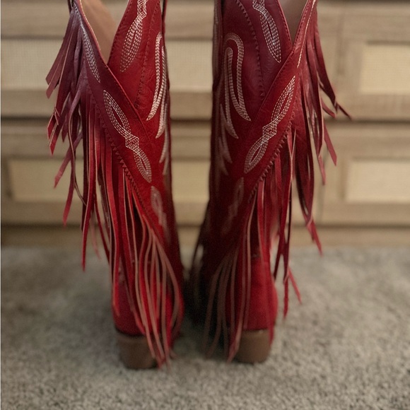 Fringed Red Western Heeled Boots, Never worn - Picture 2 of 3